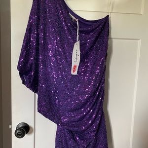 Purple sequins one shoulder mini